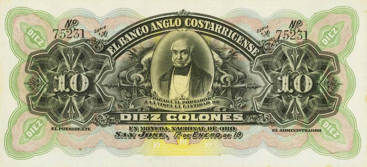 Front of Costa Rica pS123r: 10 Colones from 1903