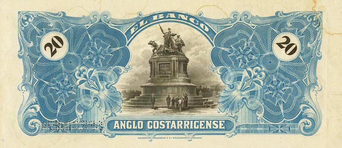 Back of Costa Rica pS124ct: 20 Colones from 1909