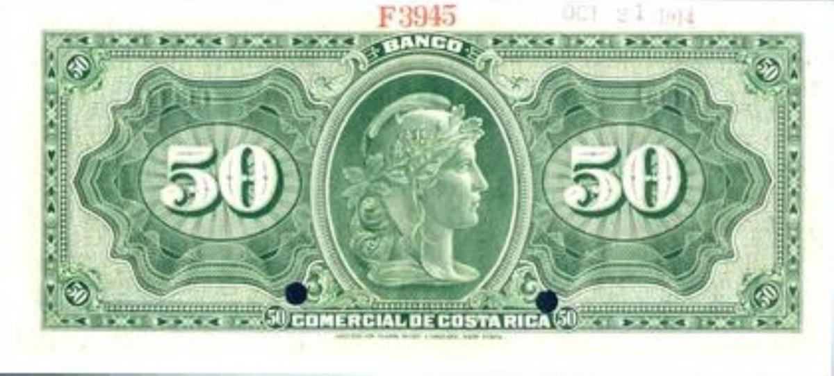 Back of Costa Rica pS149s: 50 Colones from 1914