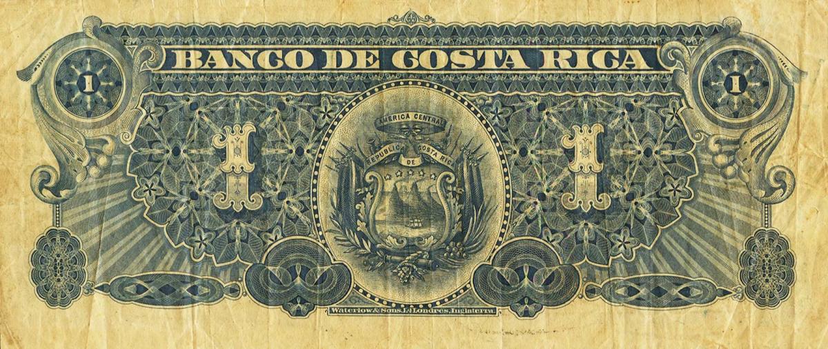 Back of Costa Rica pS151: 1 Peso from 1895