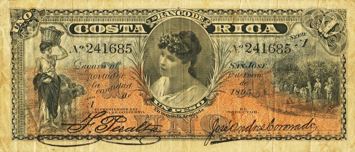 Front of Costa Rica pS151: 1 Peso from 1895