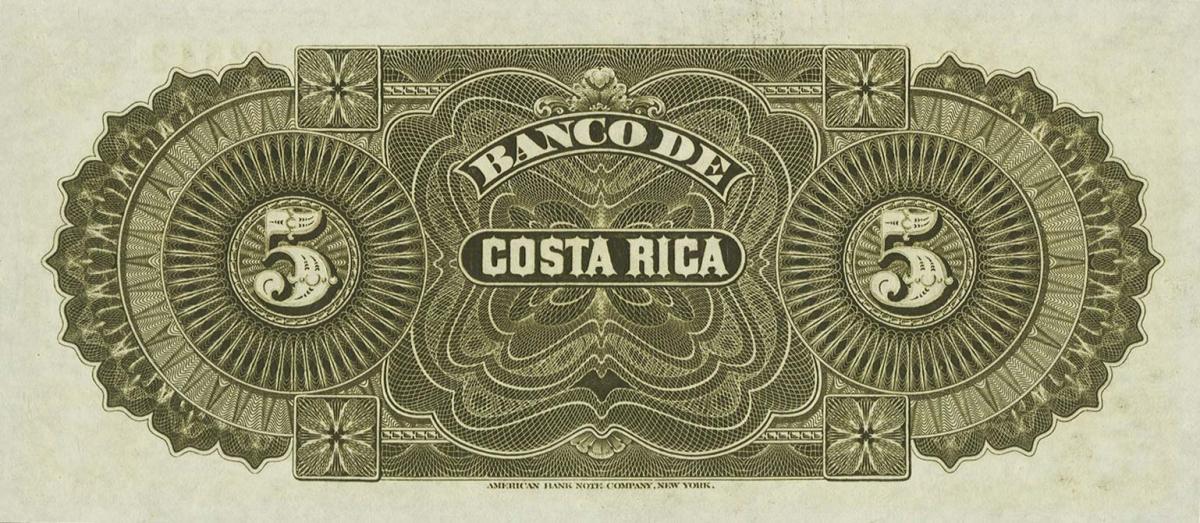 Back of Costa Rica pS163r1: 5 Pesos from 1899