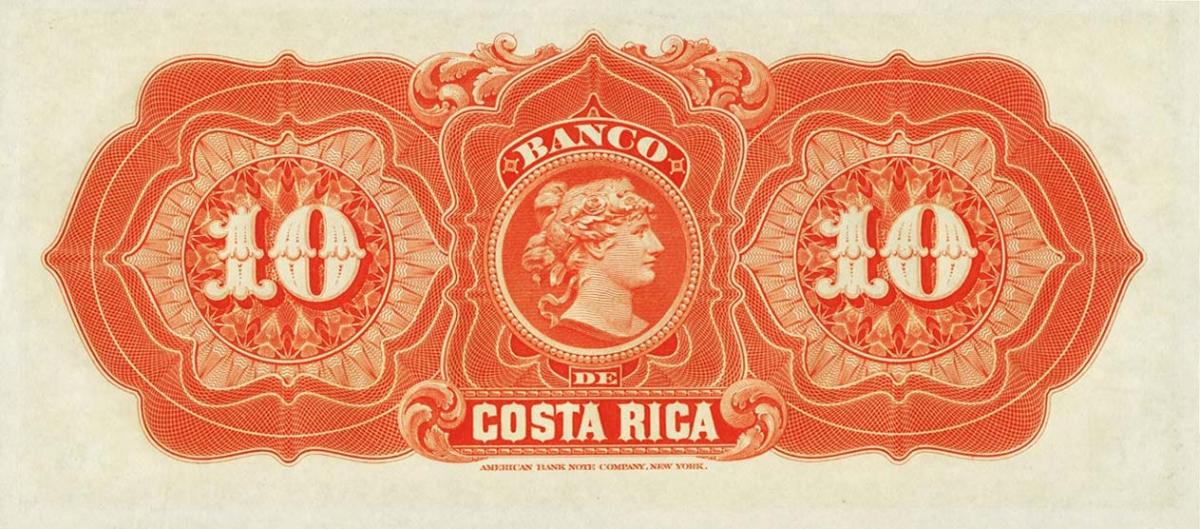 Back of Costa Rica pS164r: 10 Pesos from 1899