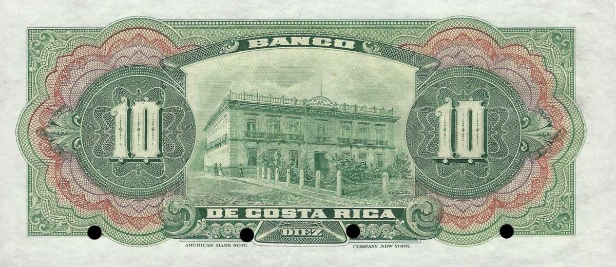 Back of Costa Rica pS174s1: 10 Colones from 1901