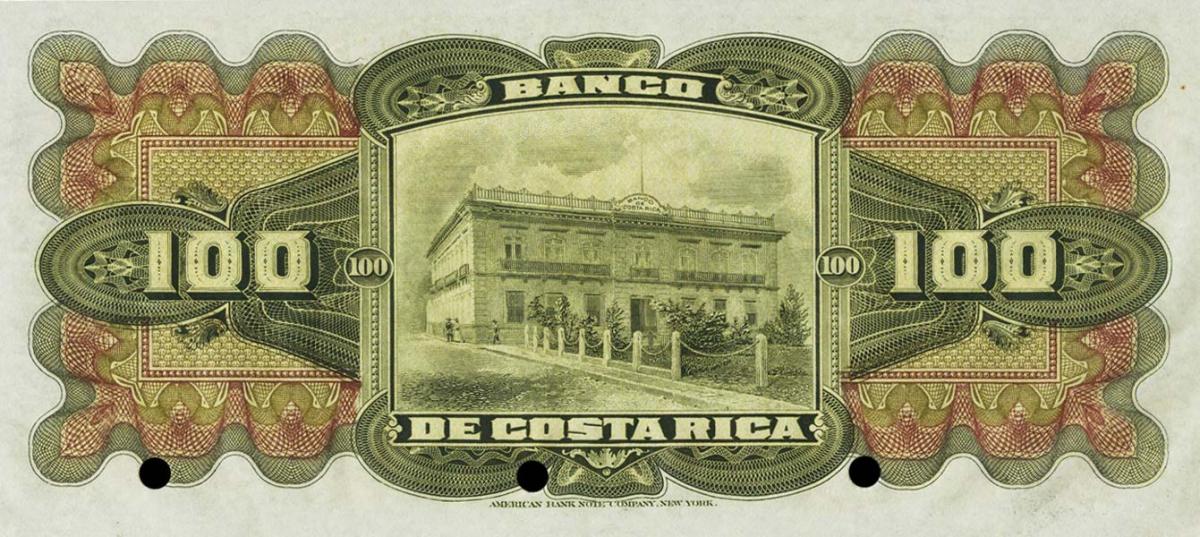 Back of Costa Rica pS177s2: 100 Colones from 1908
