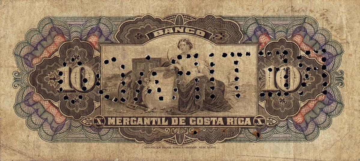 Back of Costa Rica pS202a: 10 Colones from 1910