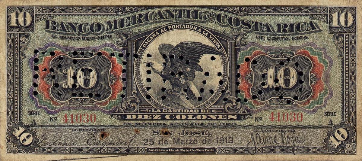 Front of Costa Rica pS202a: 10 Colones from 1910