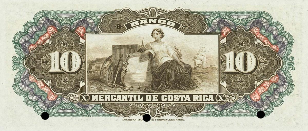 Back of Costa Rica pS202s: 10 Colones from 1910