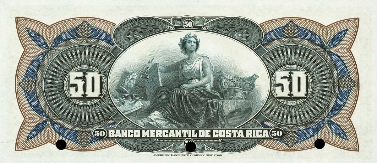 Back of Costa Rica pS204s: 50 Colones from 1910