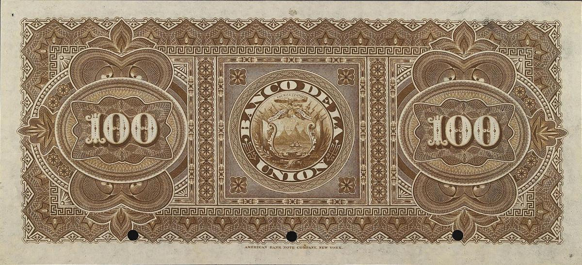 Back of Costa Rica pS227s: 100 Pesos from 1886