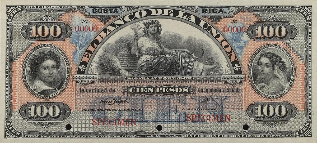 Front of Costa Rica pS227s: 100 Pesos from 1886