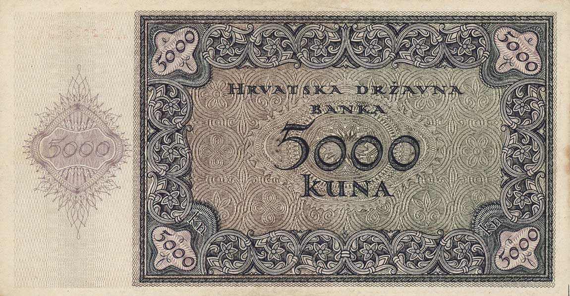 Back of Croatia p14b: 5000 Kuna from 1943