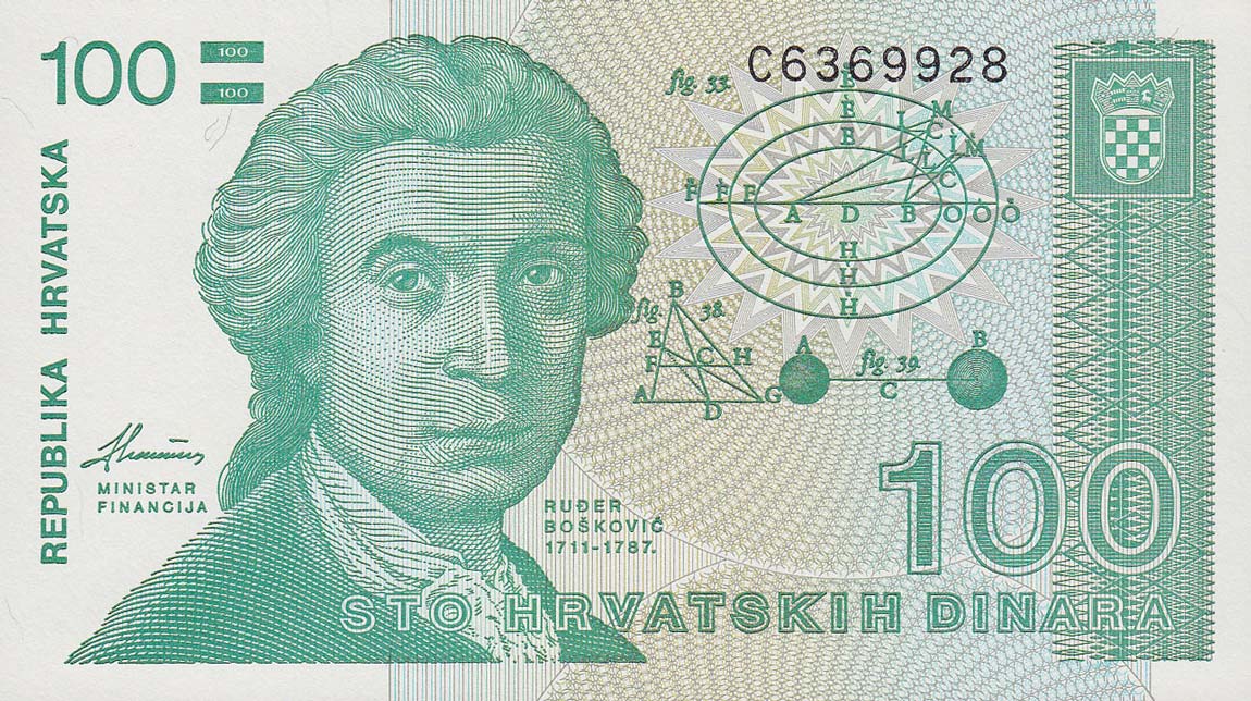 Front of Croatia p20a: 100 Dinara from 1991