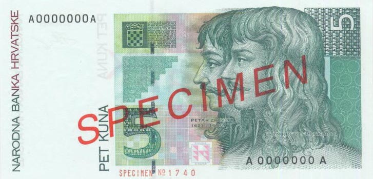 Front of Croatia p28s: 5 Kuna from 1993