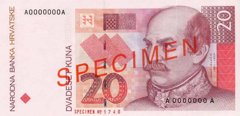Front of Croatia p30s: 20 Kuna from 1993