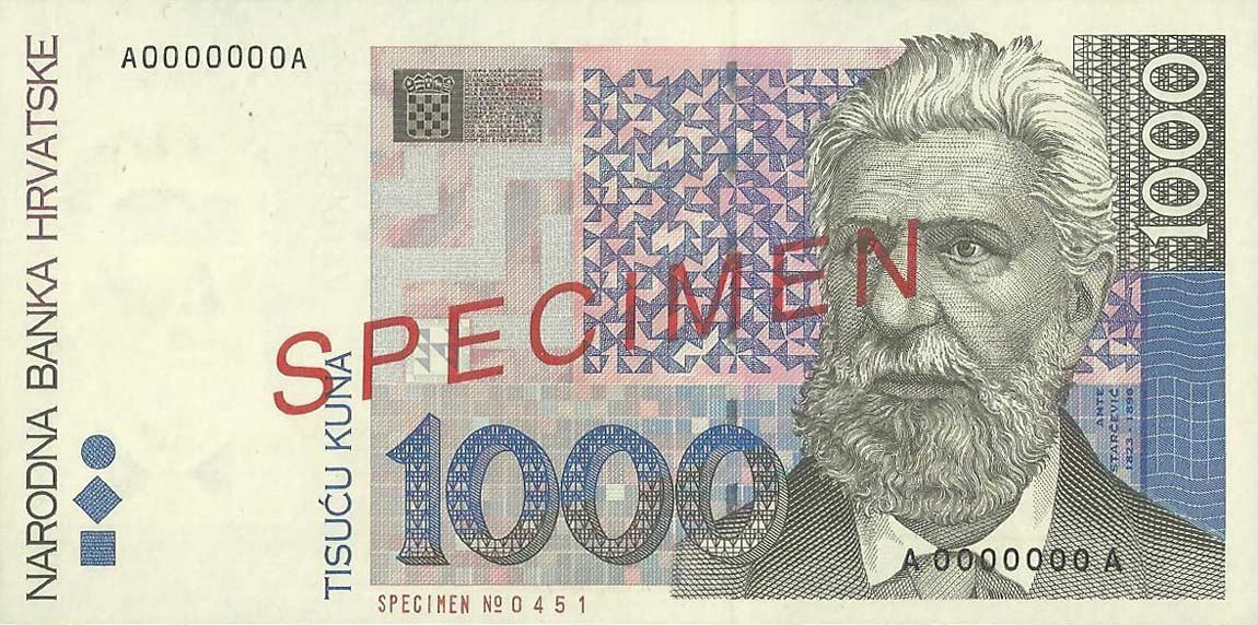 Front of Croatia p35s: 1000 Kuna from 1993