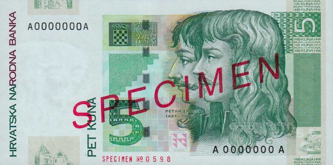 Front of Croatia p37s: 5 Kuna from 2001