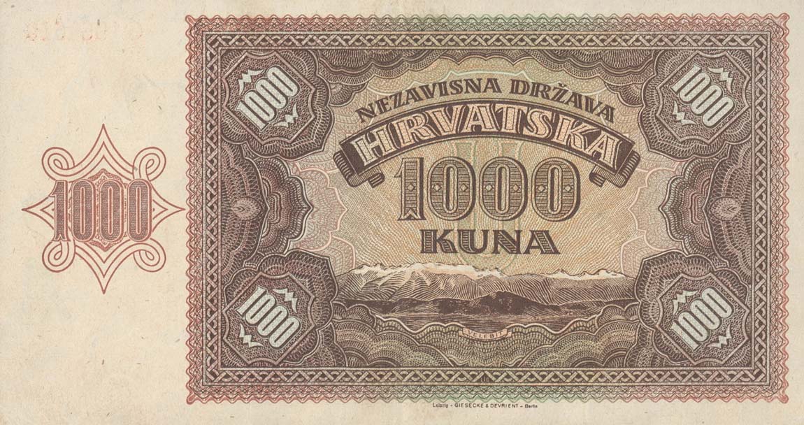 Back of Croatia p4a: 1000 Kuna from 1941
