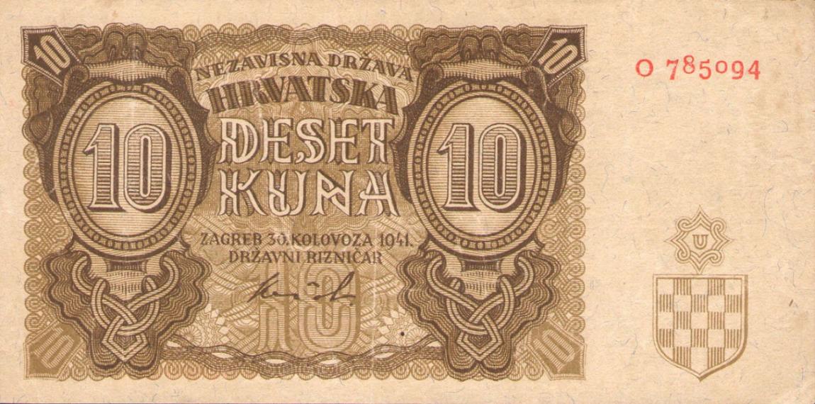 Front of Croatia p5a: 10 Kuna from 1941