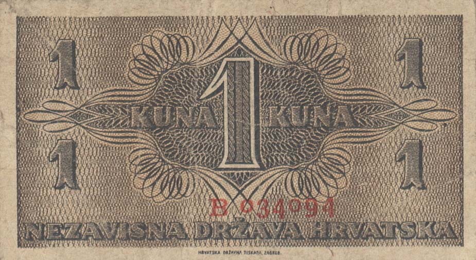 Back of Croatia p7a: 1 Kuna from 1942