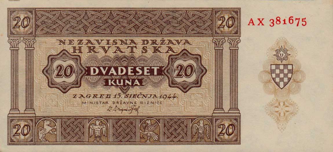 Front of Croatia p9b: 20 Kuna from 1944