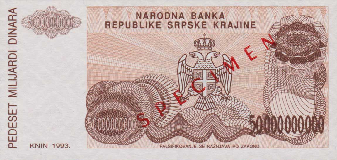 Back of Croatia pR29s: 50000000000 Dinars from 1993