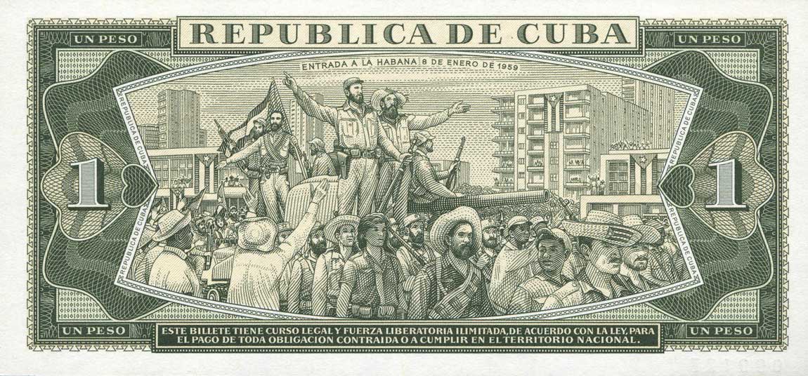 Back of Cuba p102s1: 1 Peso from 1967