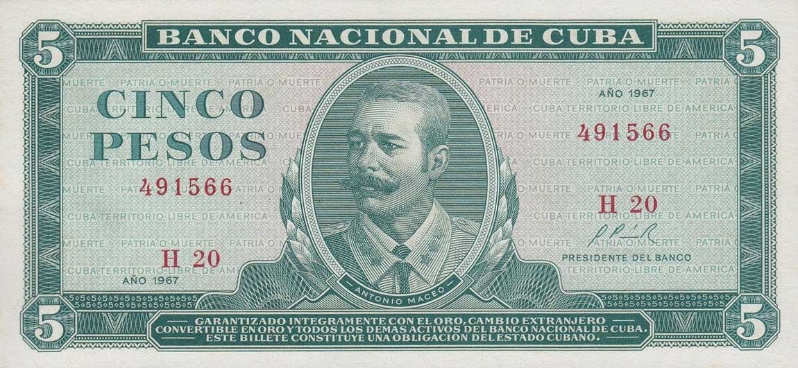 Front of Cuba p103a: 5 Pesos from 1967