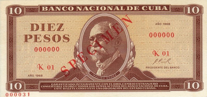Front of Cuba p104s: 10 Pesos from 1967
