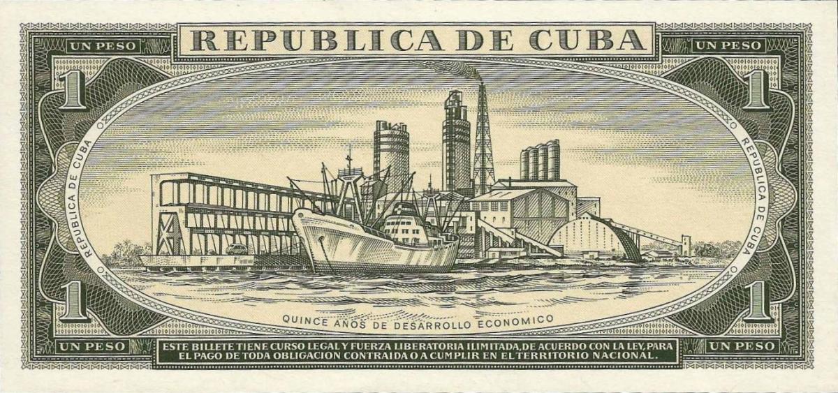 Back of Cuba p106a: 1 Peso from 1975