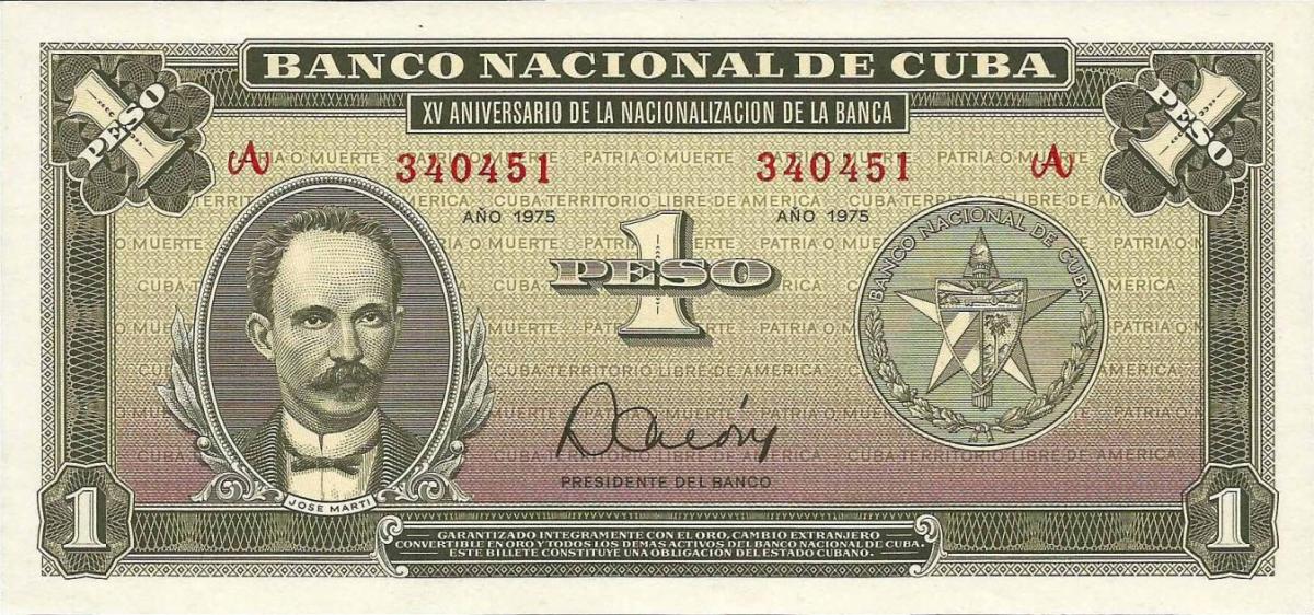 Front of Cuba p106a: 1 Peso from 1975