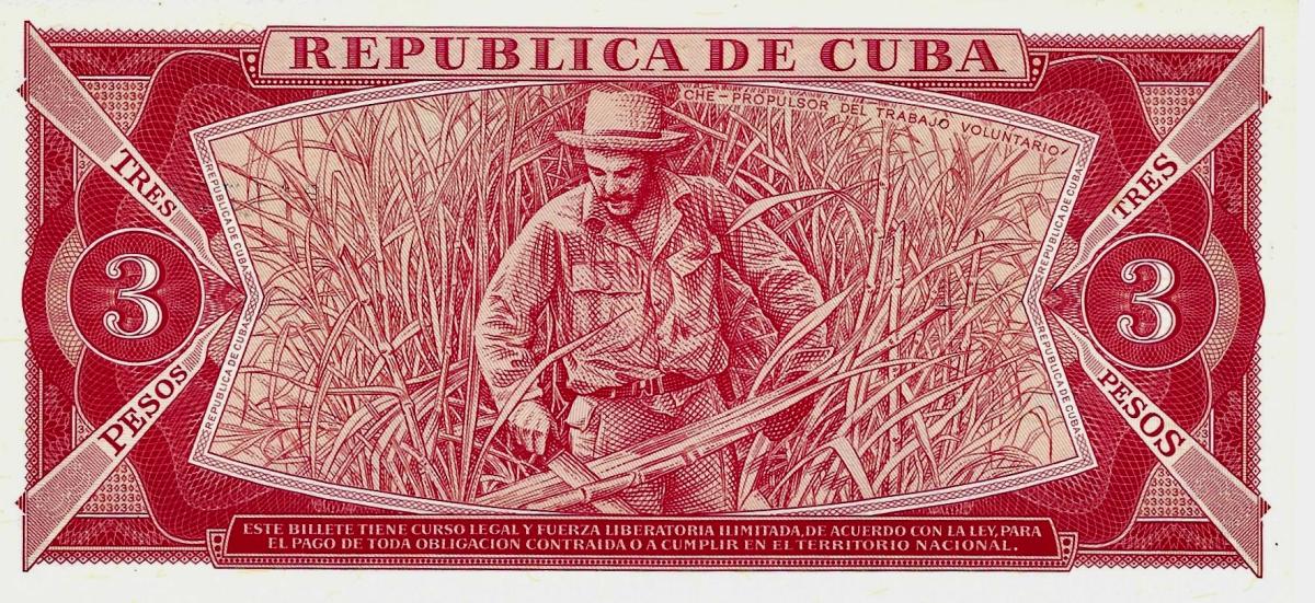 Back of Cuba p107b: 3 Pesos from 1988