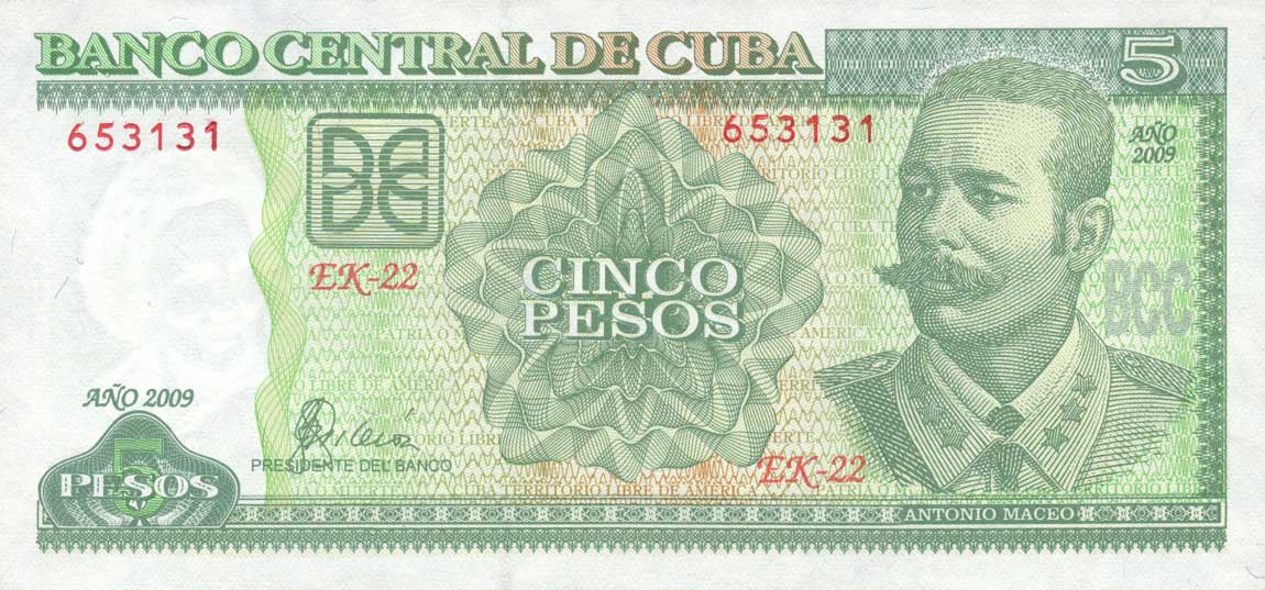 Front of Cuba p116k: 5 Pesos from 2009