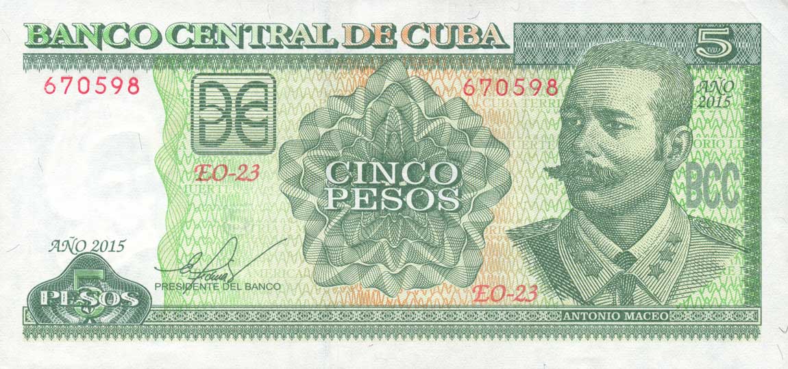 Front of Cuba p116o: 5 Pesos from 2015