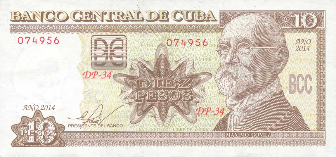Front of Cuba p117p: 10 Pesos from 2014
