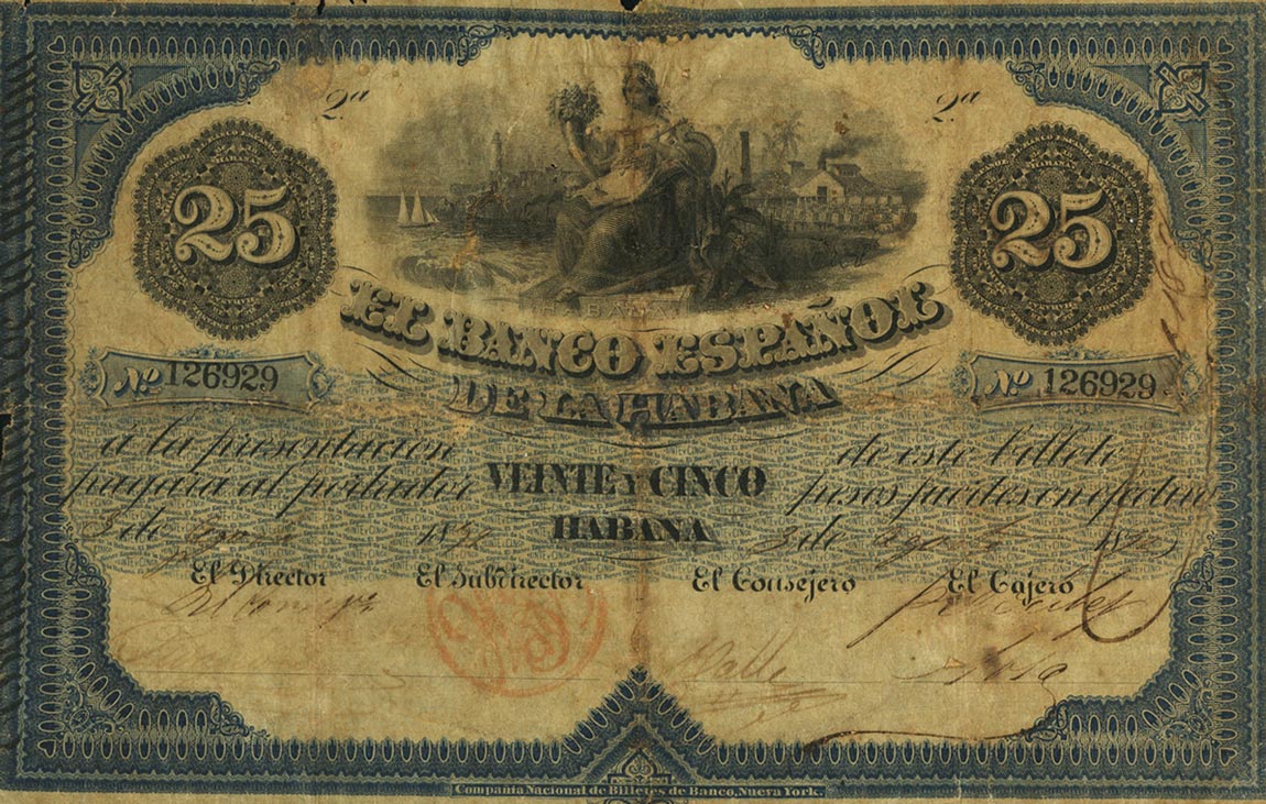 Front of Cuba p13: 25 Pesos from 1869