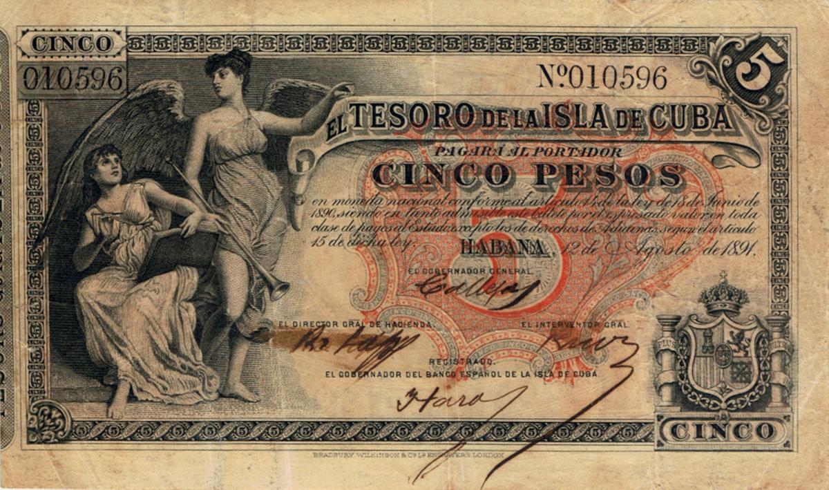 Front of Cuba p39a: 5 Pesos from 1891
