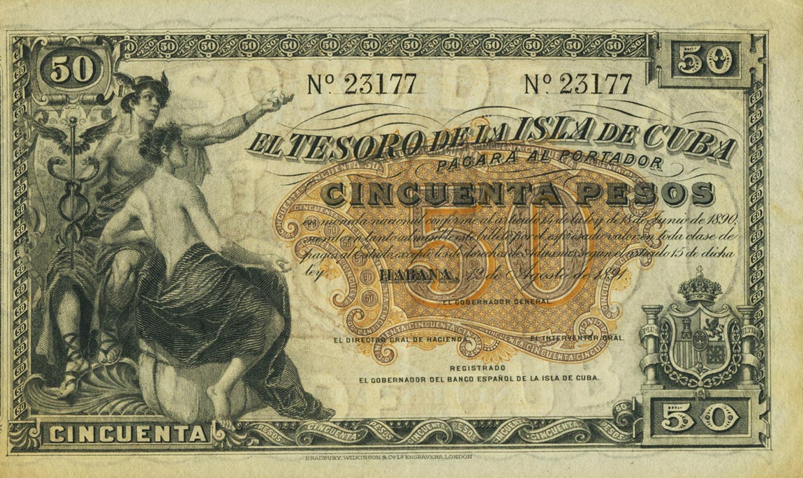 Front of Cuba p42b: 50 Pesos from 1891
