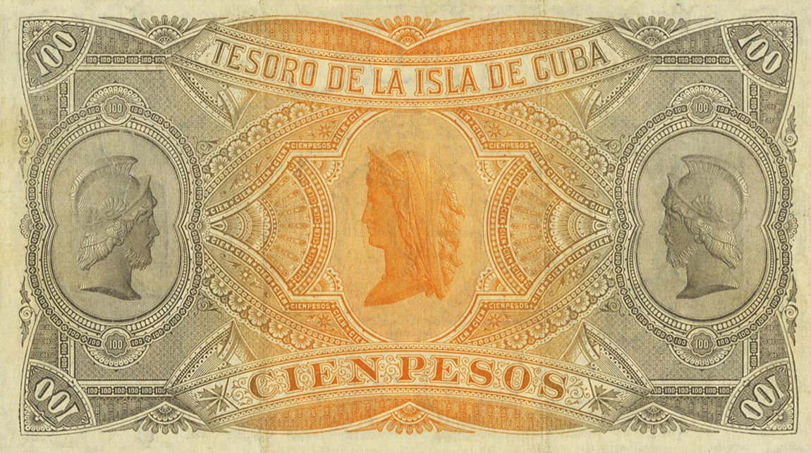 Back of Cuba p43b: 100 Pesos from 1891