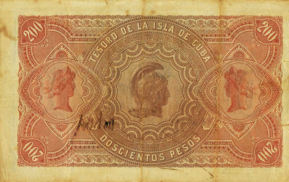 Back of Cuba p44a: 200 Pesos from 1891