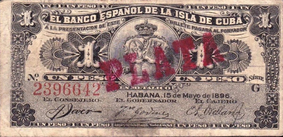 Front of Cuba p47b: 1 Peso from 1896