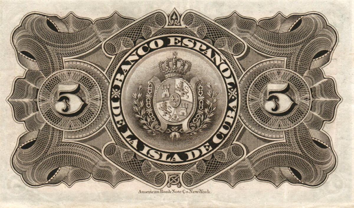 Back of Cuba p48a: 5 Pesos from 1896