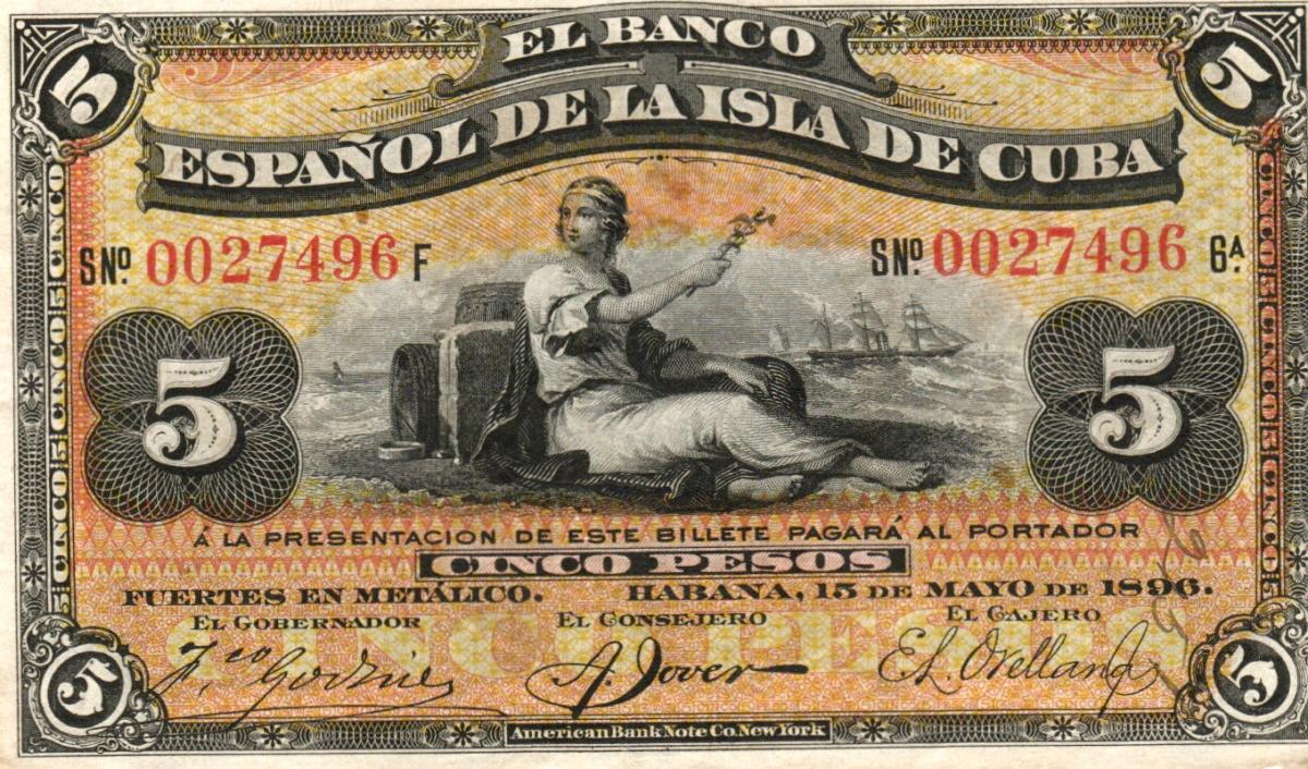 Front of Cuba p48a: 5 Pesos from 1896