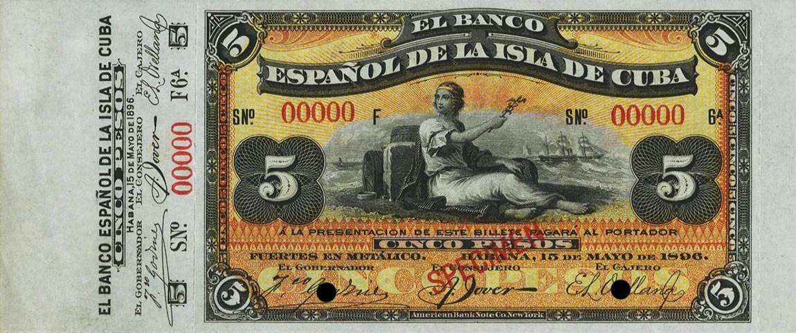 Front of Cuba p48s: 5 Pesos from 1896