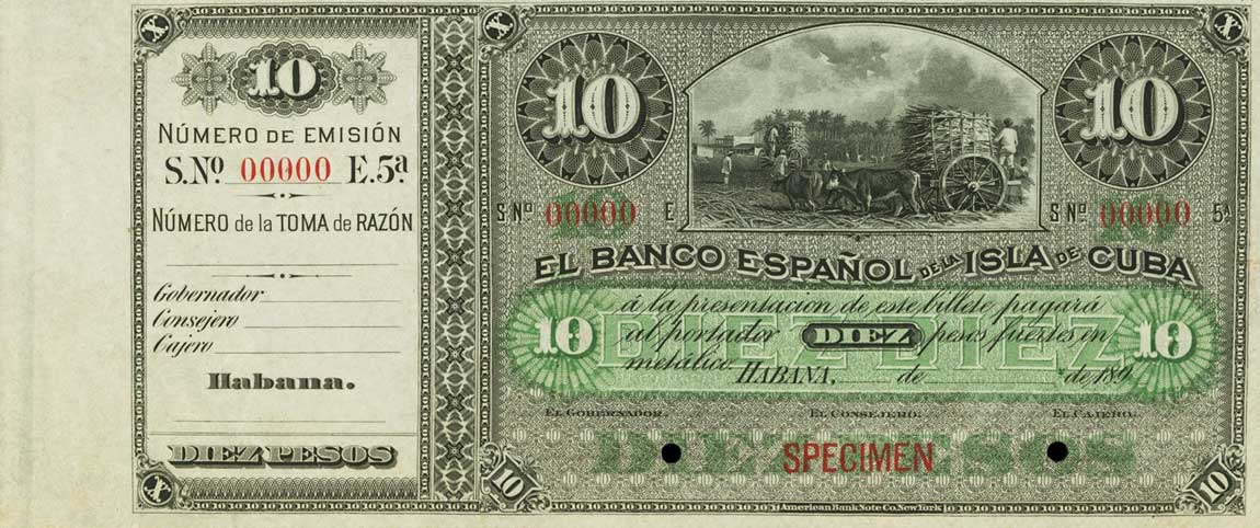 Front of Cuba p49s: 10 Pesos from 1896