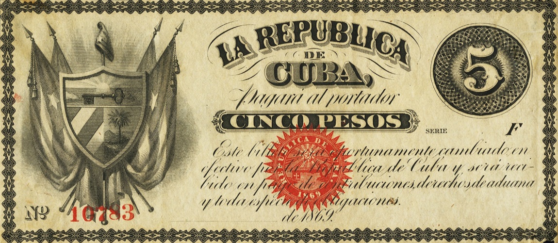 Front of Cuba p56a: 5 Pesos from 1869