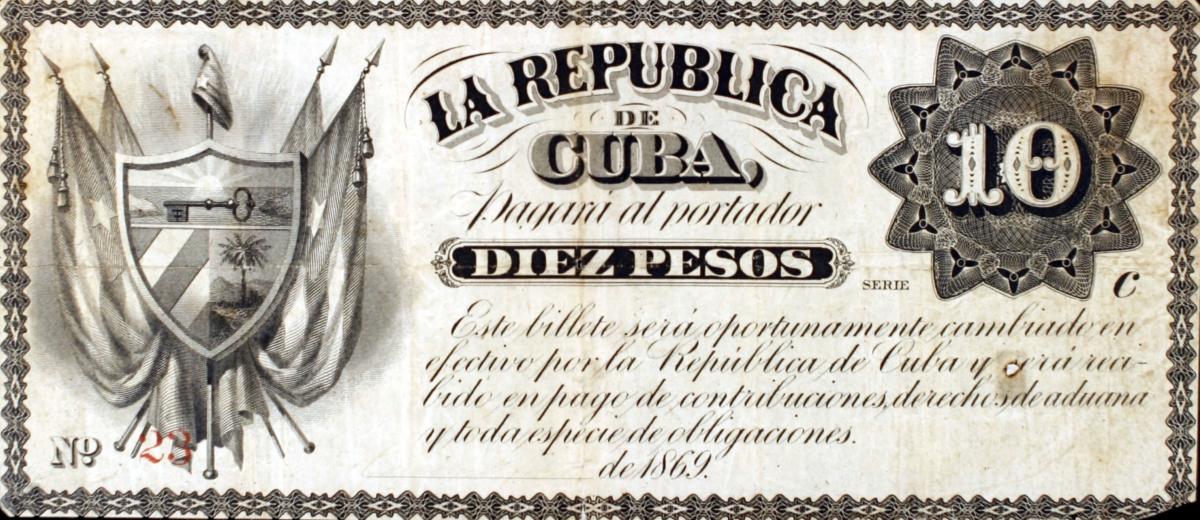Front of Cuba p57a: 10 Pesos from 1869