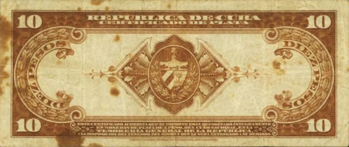 Back of Cuba p71a: 10 Pesos from 1934