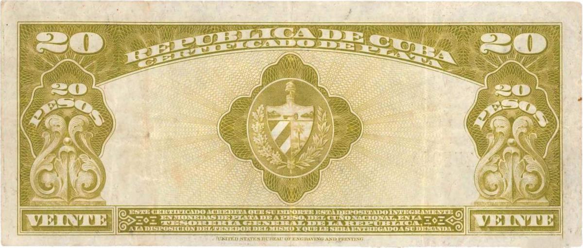 Back of Cuba p72f: 20 Pesos from 1945