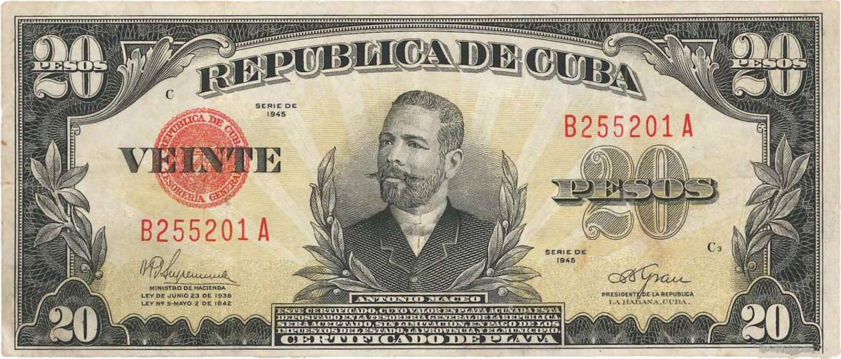 Front of Cuba p72f: 20 Pesos from 1945